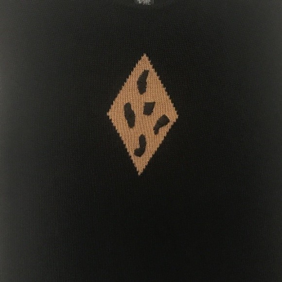 Vintage Terazzo Sweater Vest black Crew neck brown Tan animal print motif Size M - Picture 12 of 15